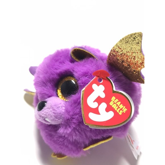 Ty Beanie Balls Puffies HASTIE the Halloween Purple Bat 4" Plush Stuffed Animal - Picture 8 of 9